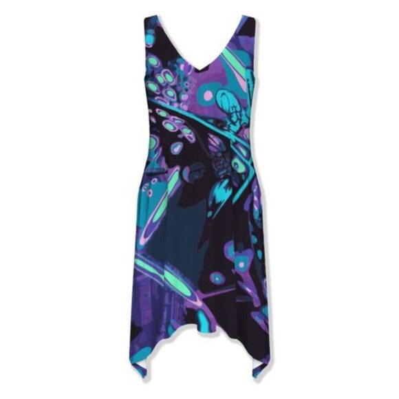 Mystical Velvet Burnout: A Synthwave Fantasy Thalia Asymmetrical Hem Dress - Picture 2 of 3